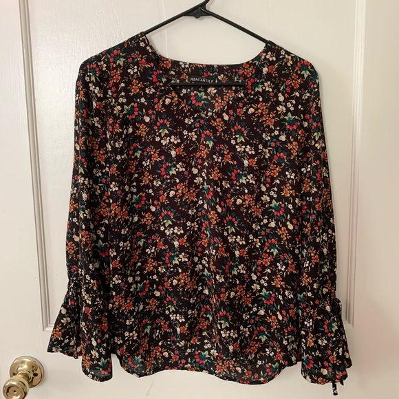 J.Crew Factory Black Floral Blouse, size 0. - Picture 1 of 1